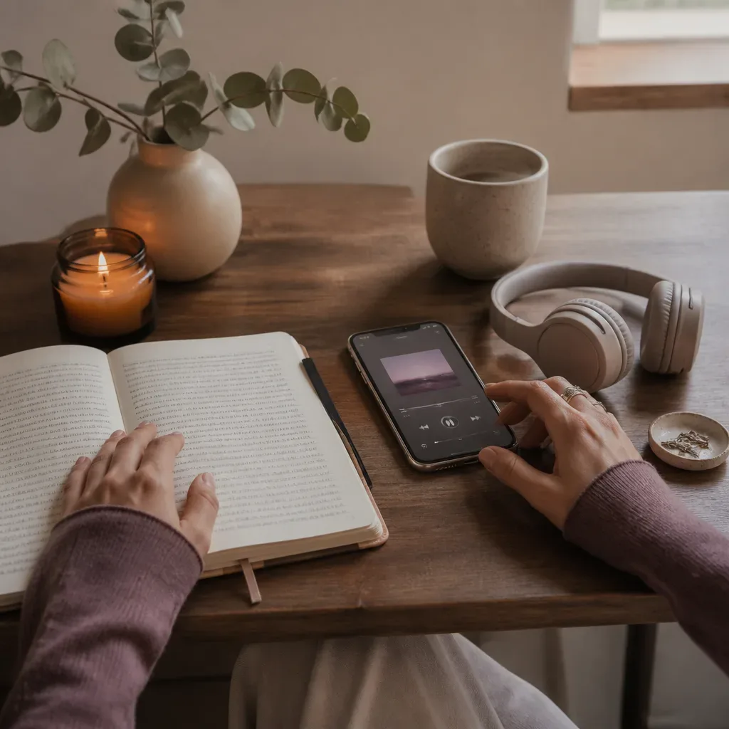 Notebook and phone showing two manifestation practices
