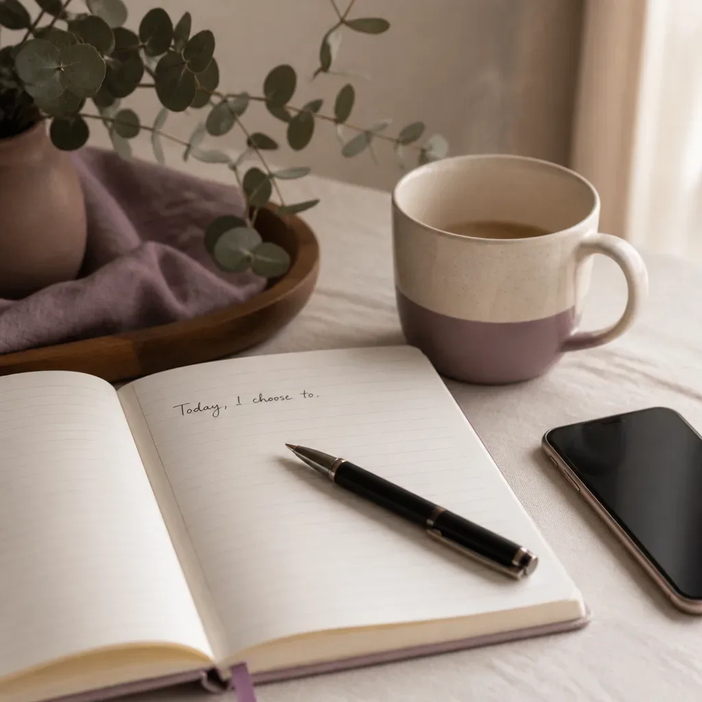 Notebook and coffee after a morning listening ritual