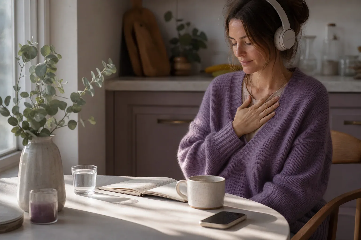 Woman listening quietly before opening a dating app